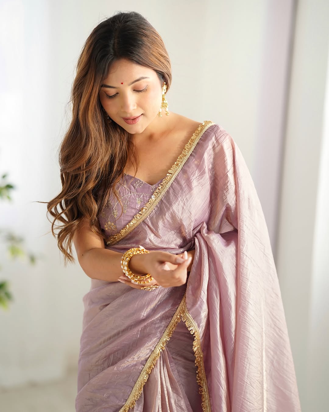 Denouement 1-Minute Ready To Wear Lavender Crush Silk Saree