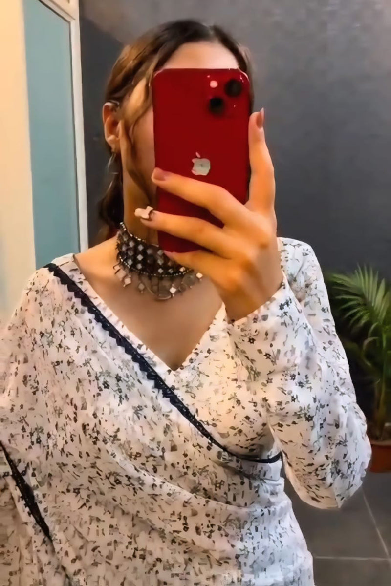 Redolent 1-Minute Ready To Off White Georgette Saree