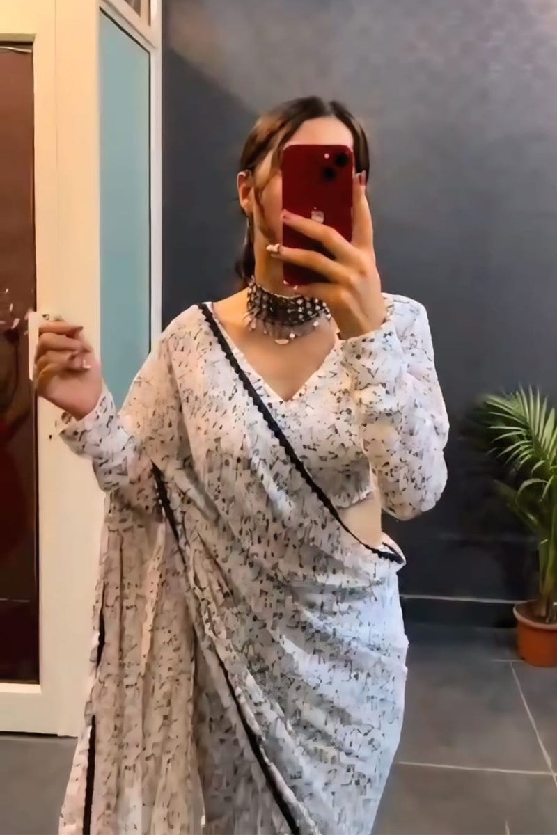 Redolent 1-Minute Ready To Off White Georgette Saree