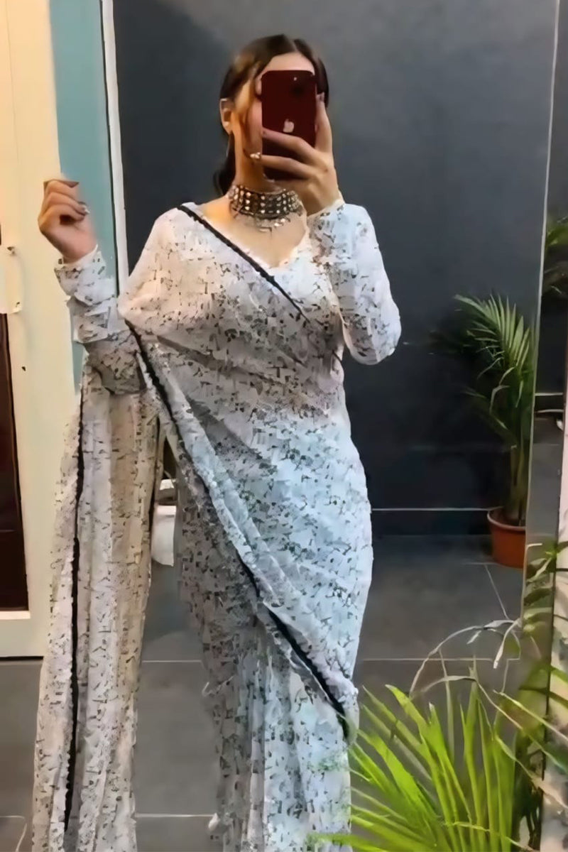 Redolent 1-Minute Ready To Off White Georgette Saree