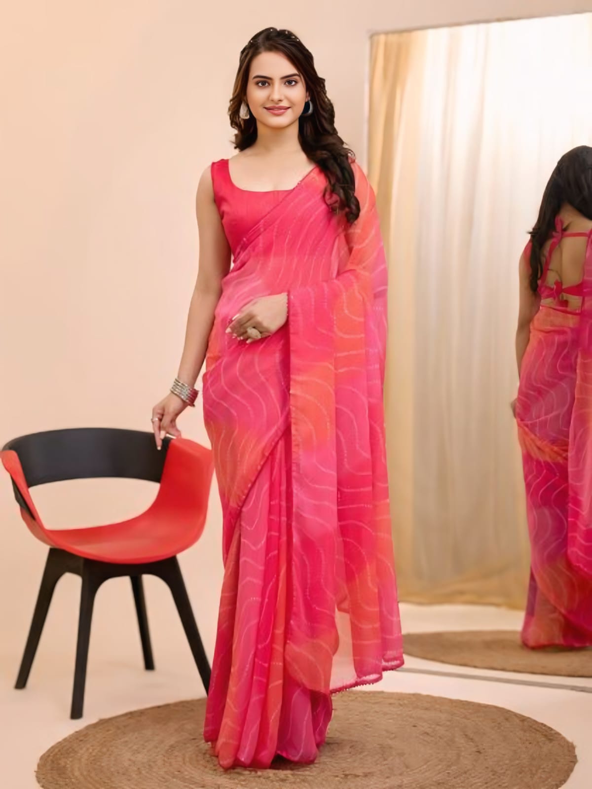 Flattering 1-Minute Ready To Wear Pink Georgette Saree