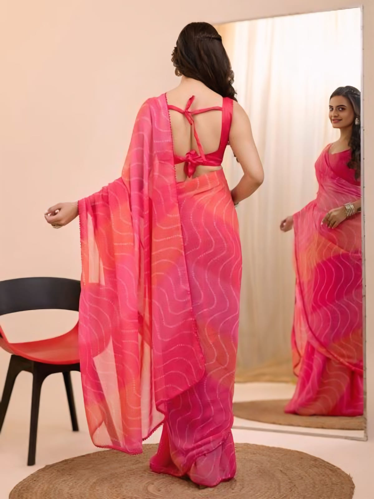 Flattering 1-Minute Ready To Wear Pink Georgette Saree