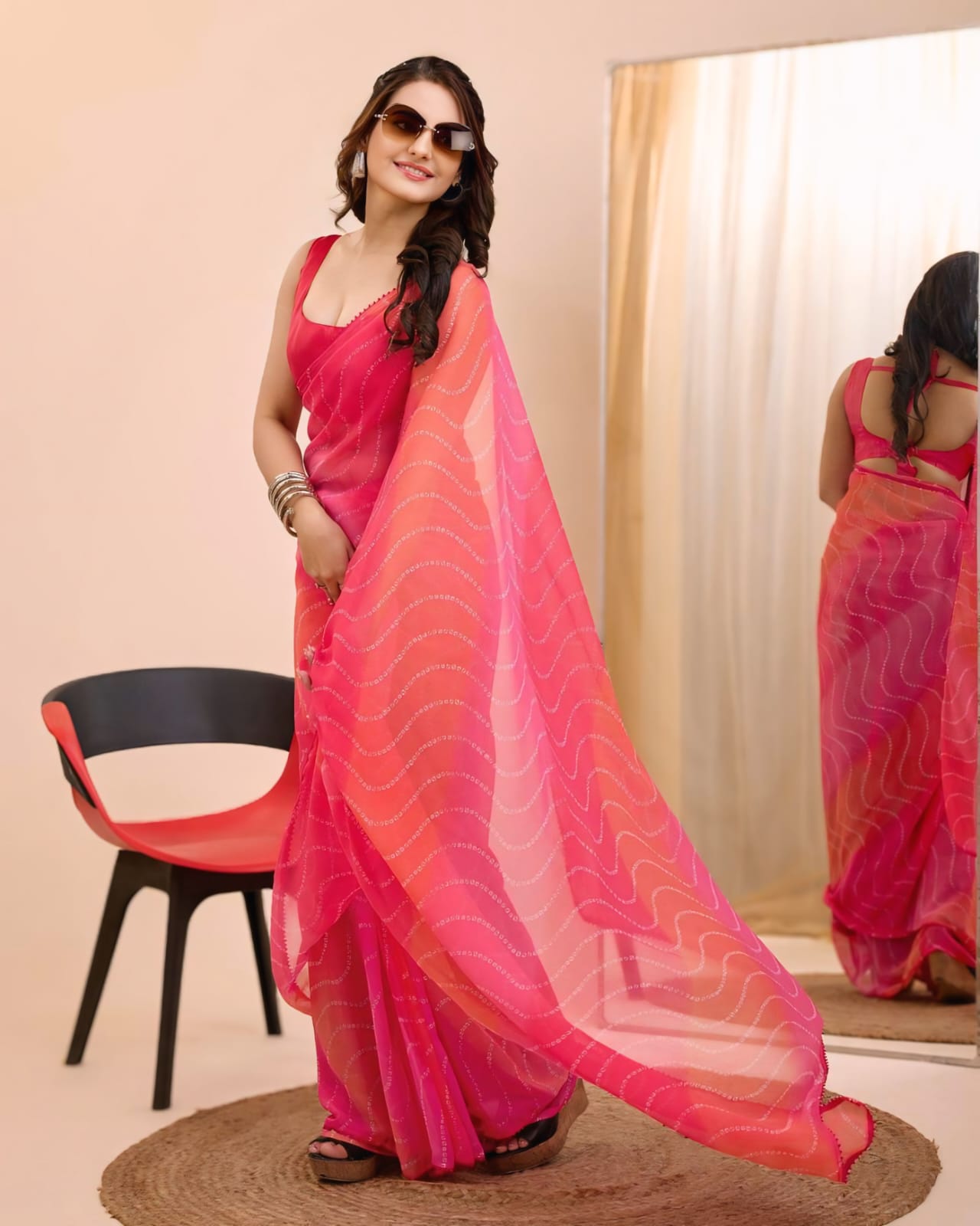 Flattering 1-Minute Ready To Wear Pink Georgette Saree