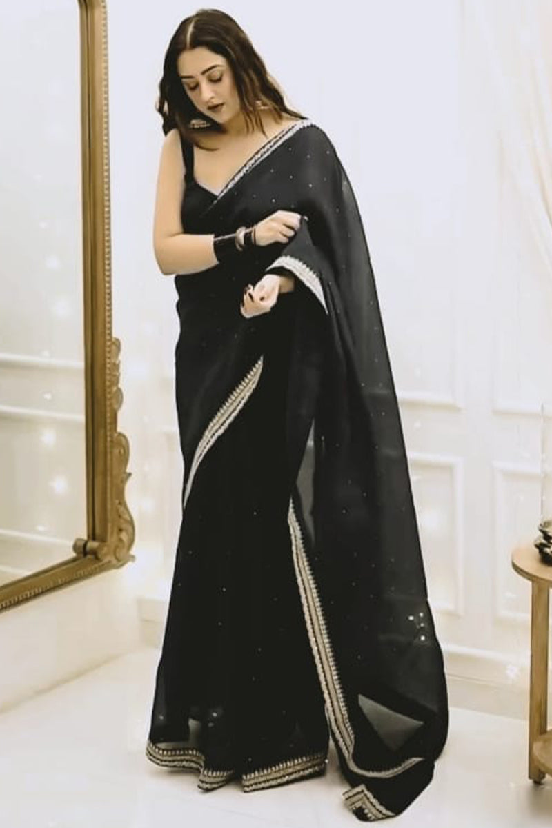 Deserving 1-Minute Ready To Wear Black Organza Silk Saree