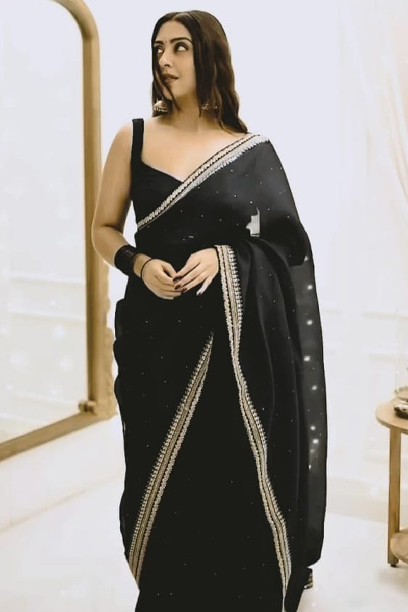 Deserving 1-Minute Ready To Wear Black Organza Silk Saree
