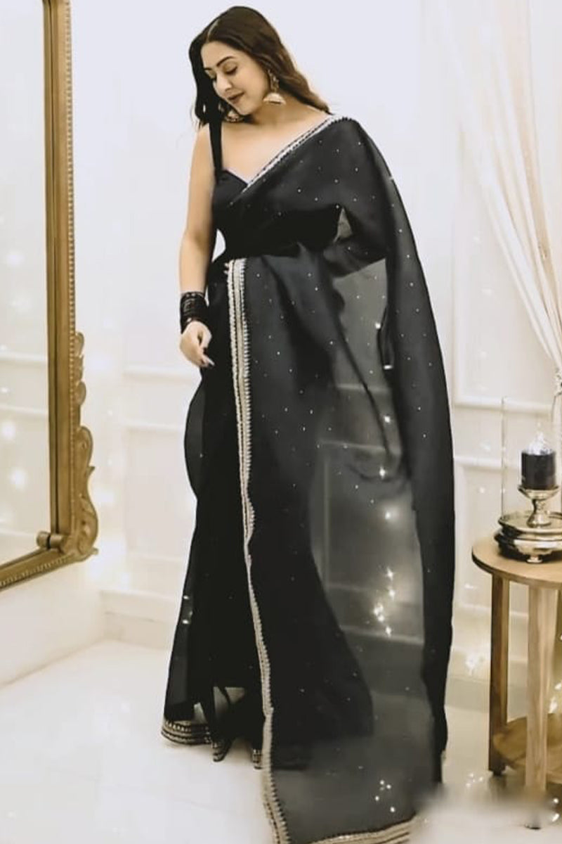 Deserving 1-Minute Ready To Wear Black Organza Silk Saree