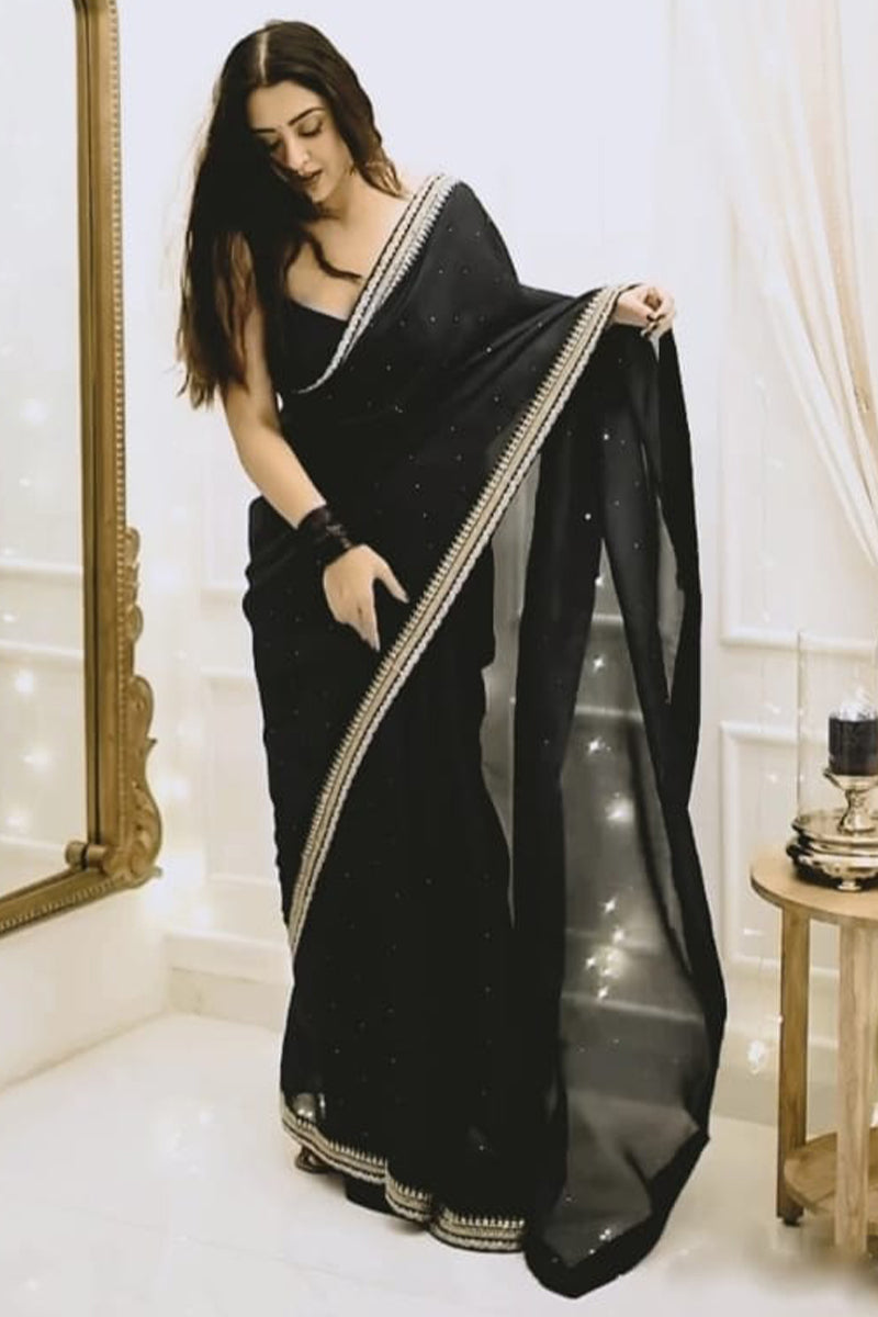 Deserving 1-Minute Ready To Wear Black Organza Silk Saree