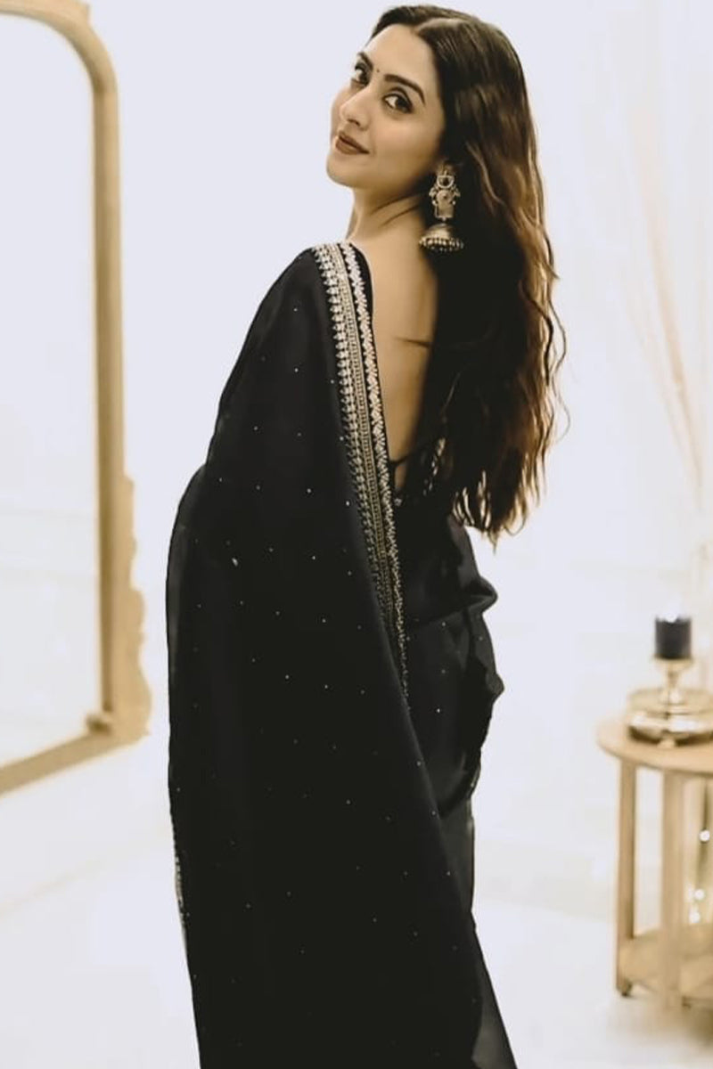 Deserving 1-Minute Ready To Wear Black Organza Silk Saree