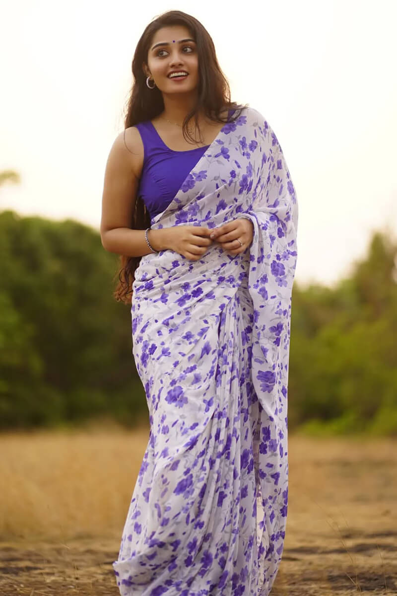 Elegant 1-Minute Ready To Wear Off White Georgette Saree