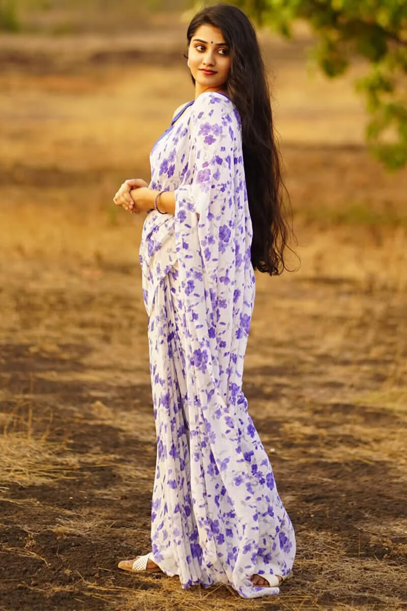 Elegant 1-Minute Ready To Wear Off White Georgette Saree