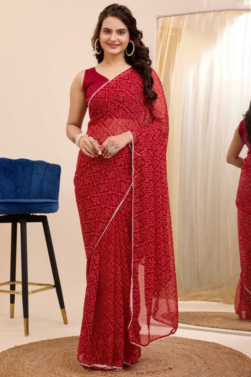 Incredible 1-Minute Ready To Wear Red Georgette Saree