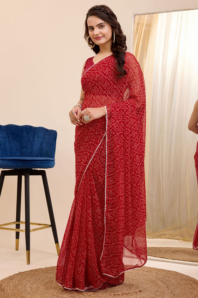 Incredible 1-Minute Ready To Wear Red Georgette Saree