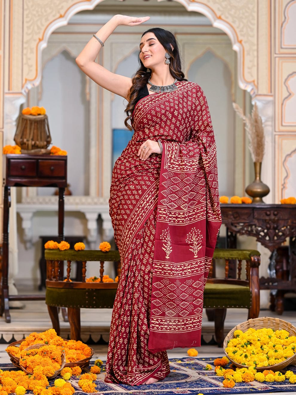 Sumptuous 1-Minute Ready To Wear Red Cotton Saree