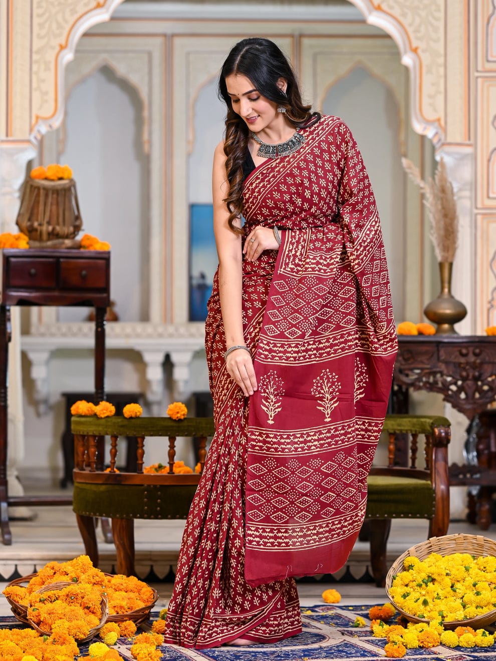 Sumptuous 1-Minute Ready To Wear Red Cotton Saree