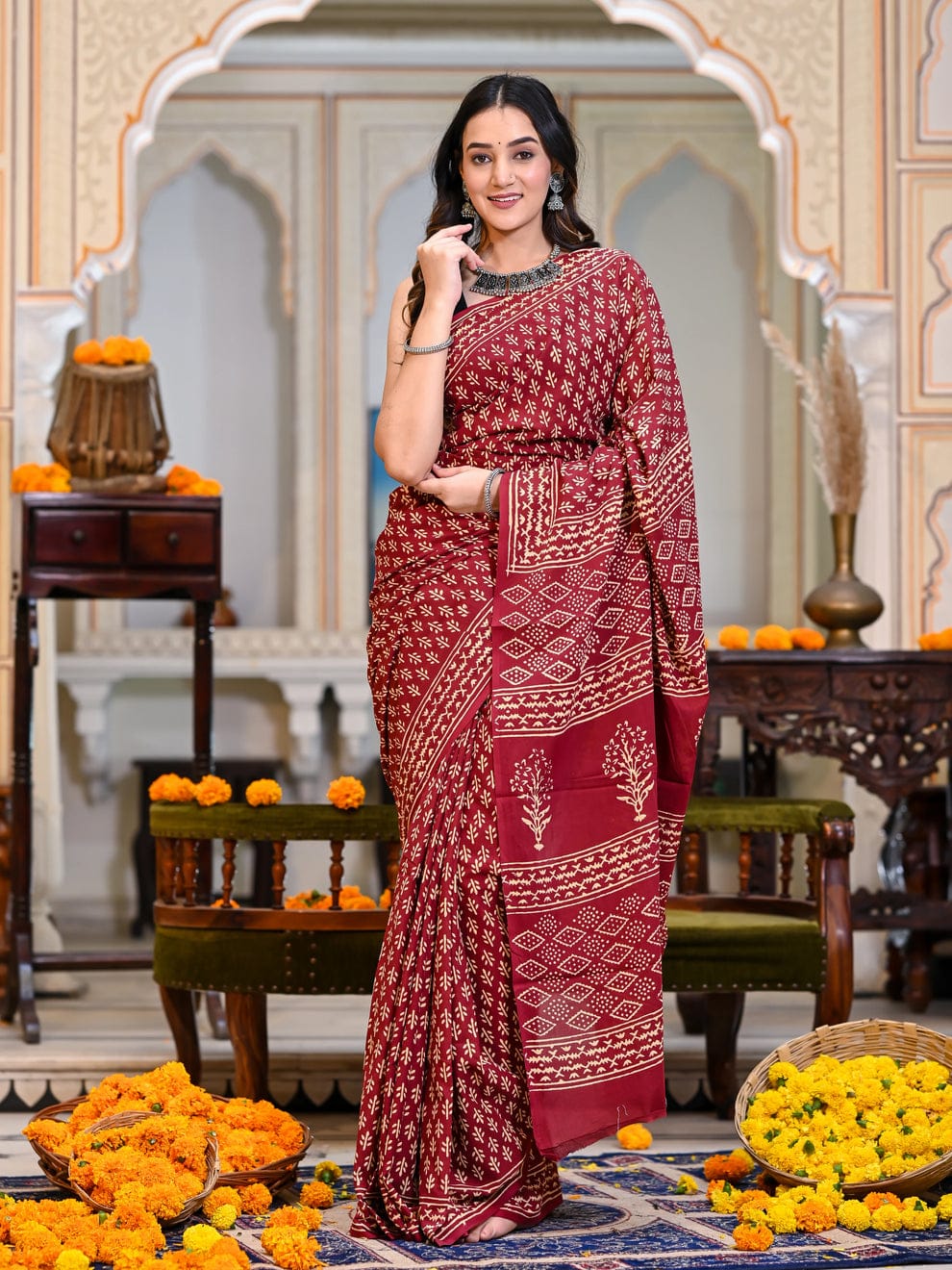Sumptuous 1-Minute Ready To Wear Red Cotton Saree