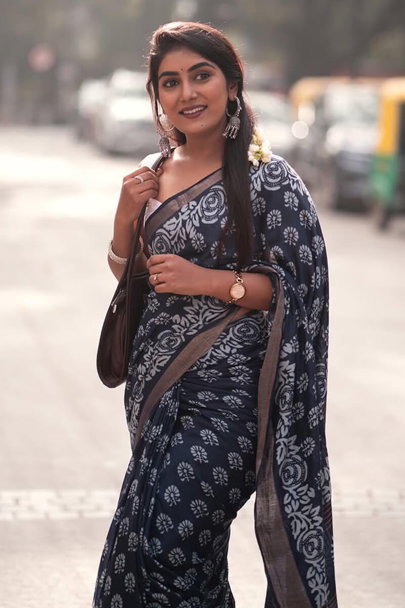 Grandiose 1-Minute Ready To Wear Navy Blue Cotton Saree