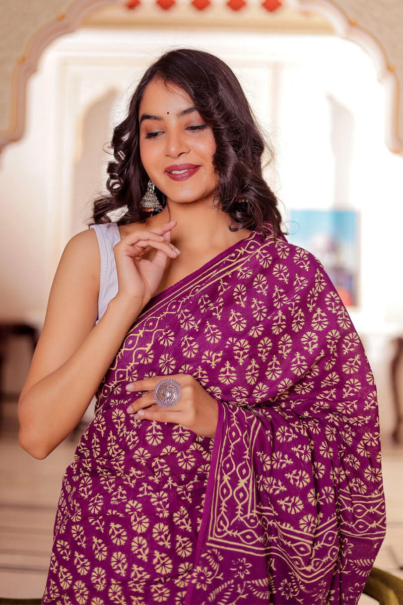 Winsome 1-Minute Ready To Wear Purple Cotton Saree