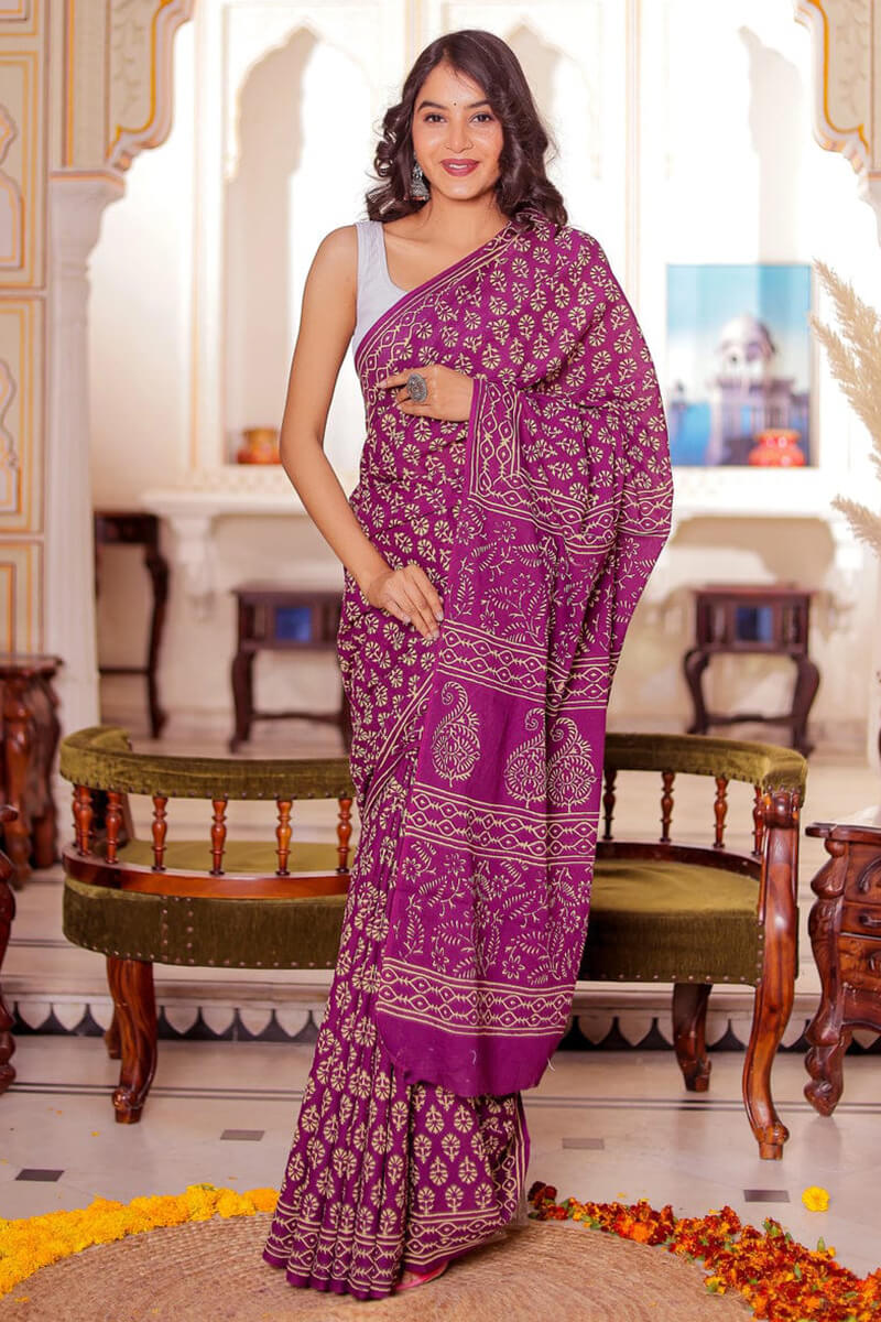 Winsome 1-Minute Ready To Wear Purple Cotton Saree