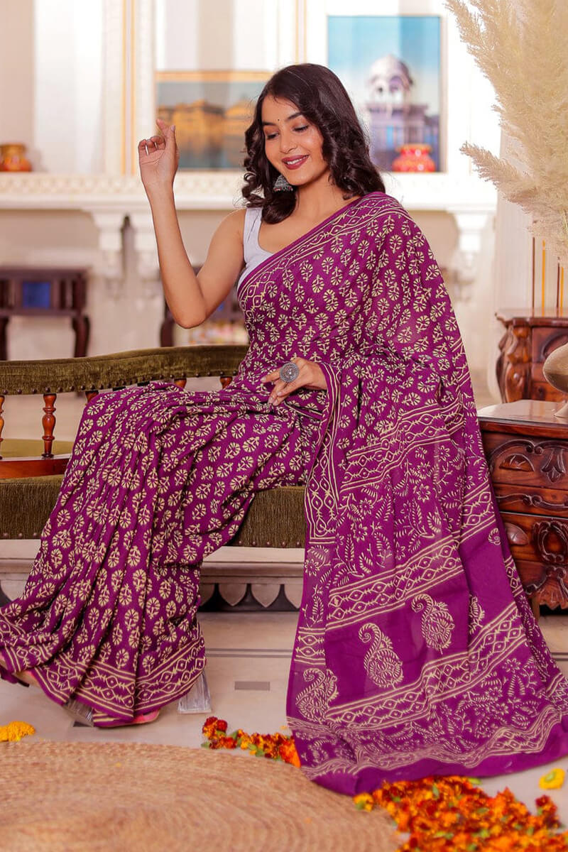 Winsome 1-Minute Ready To Wear Purple Cotton Saree