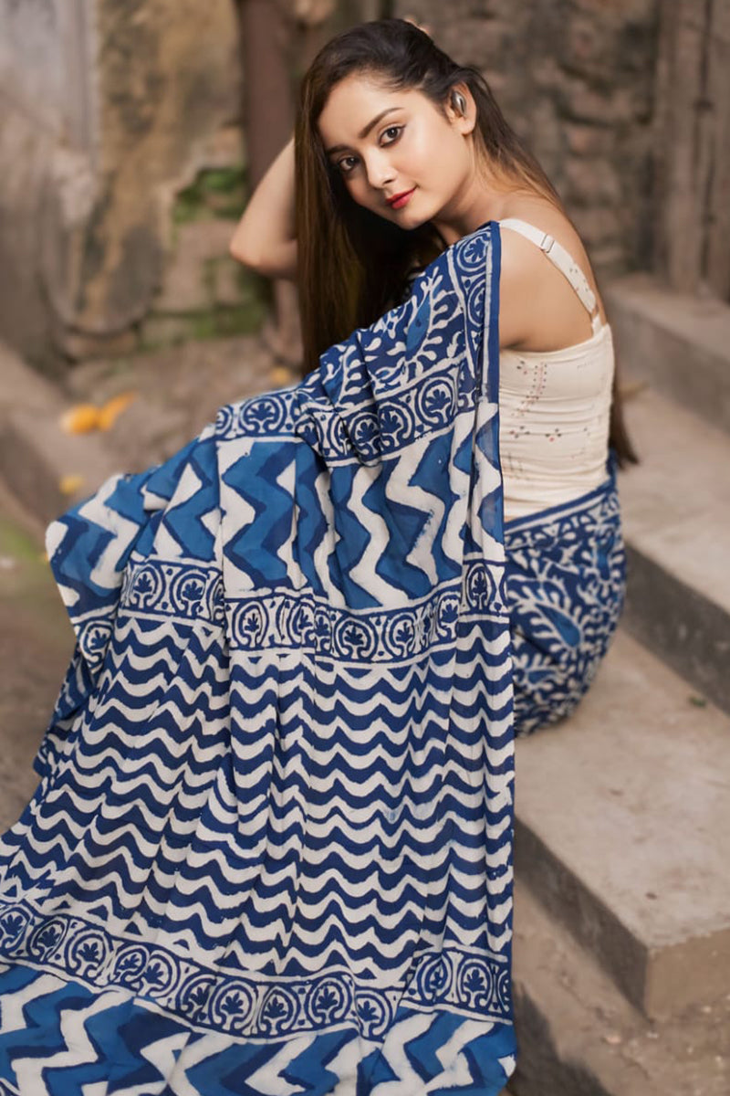 Enamoring 1-Minute Ready To Wear Blue Cotton Saree