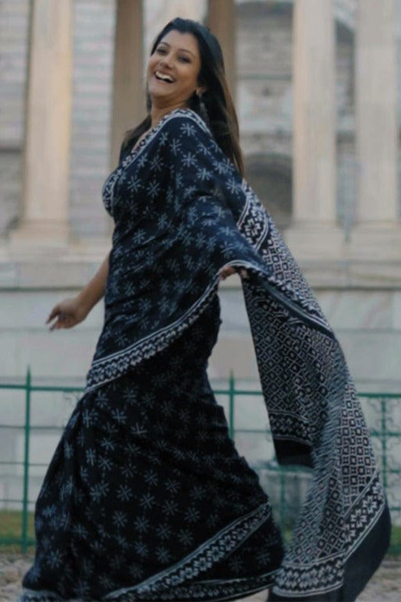 Gossamer 1-Minute Ready To Wear Black Cotton Saree