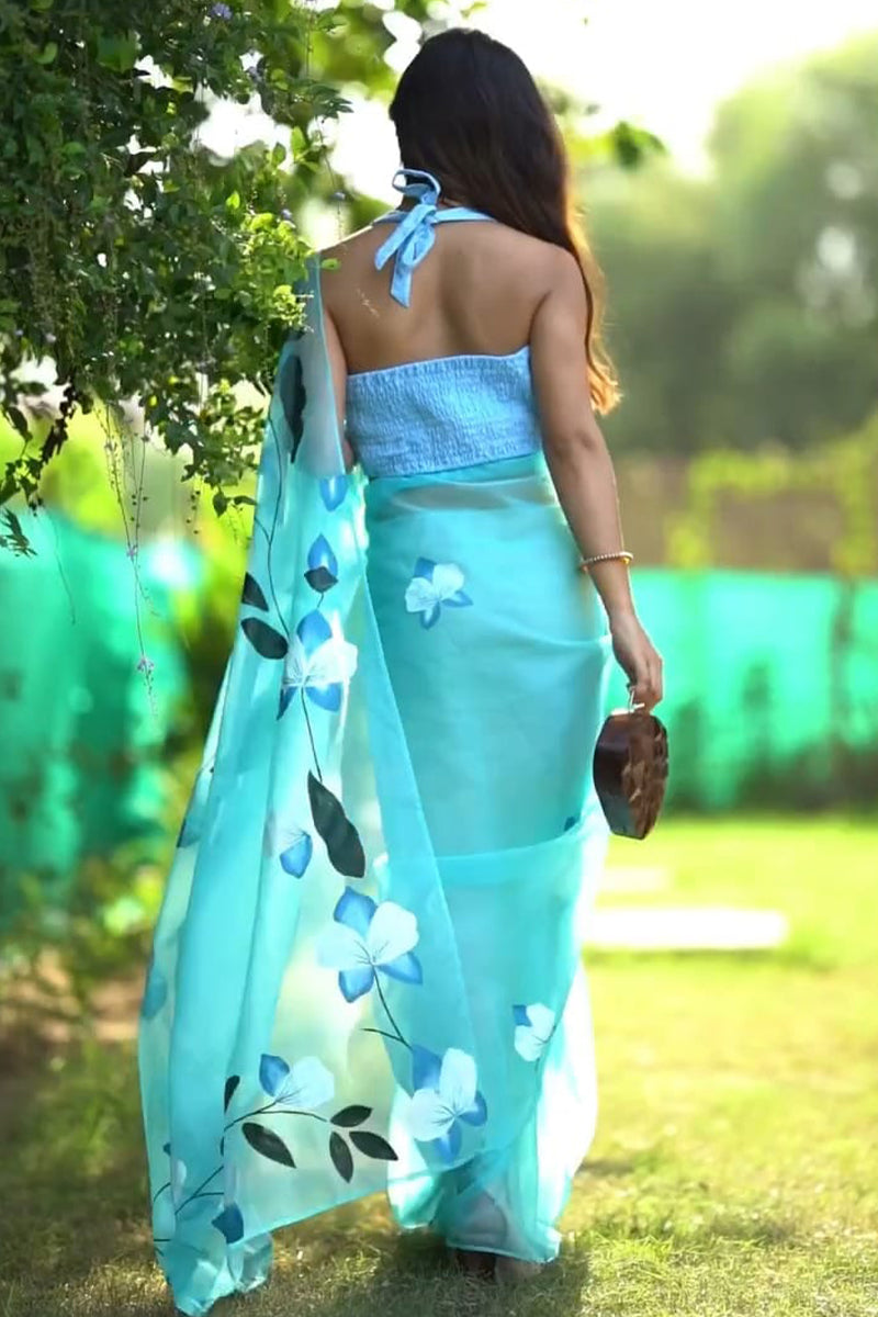 Verdant 1-Minute Ready To Wear Sky Organza Silk Saree