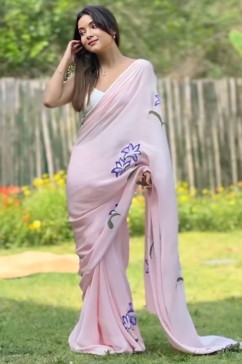 Flameboyant 1-Minute Ready To Wear Pink Georgette Saree