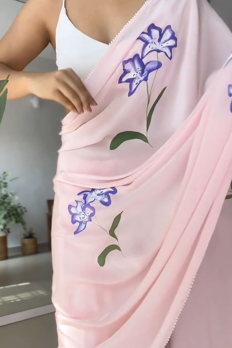 Flameboyant 1-Minute Ready To Wear Pink Georgette Saree