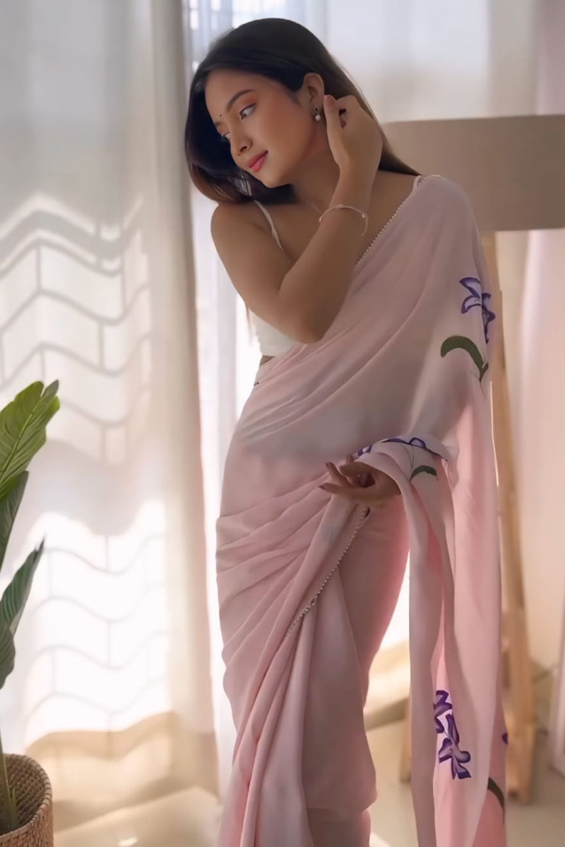 Flameboyant 1-Minute Ready To Wear Pink Georgette Saree
