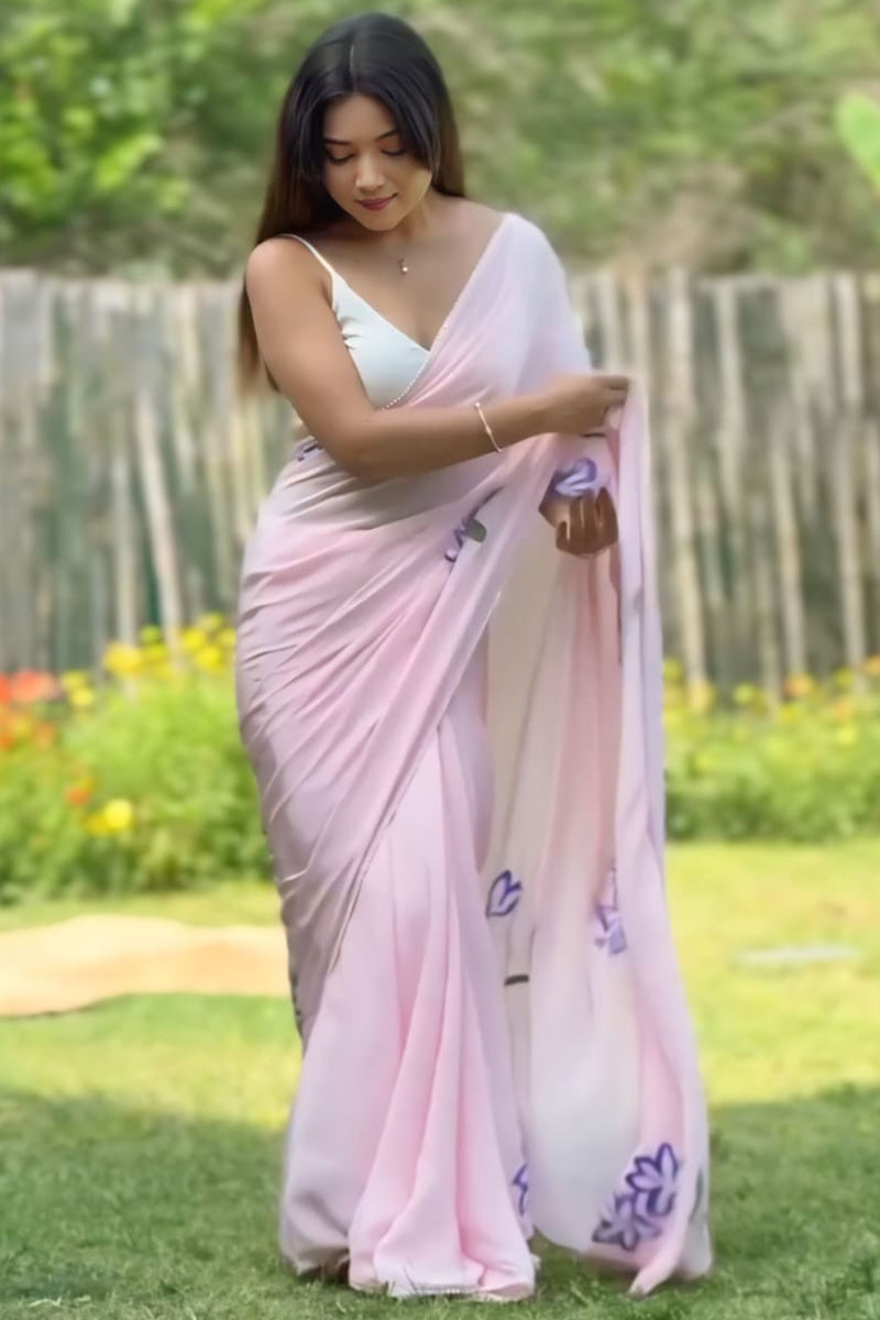 Flameboyant 1-Minute Ready To Wear Pink Georgette Saree