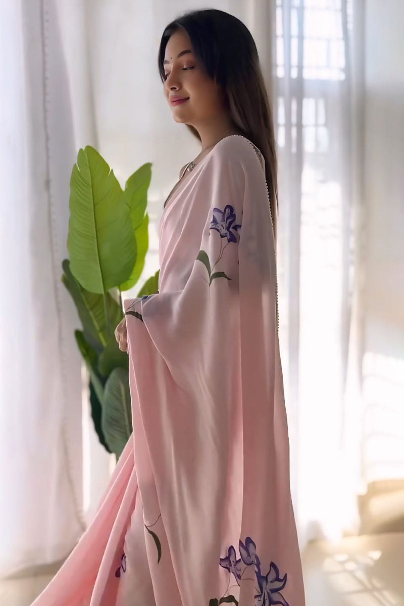 Flameboyant 1-Minute Ready To Wear Pink Georgette Saree