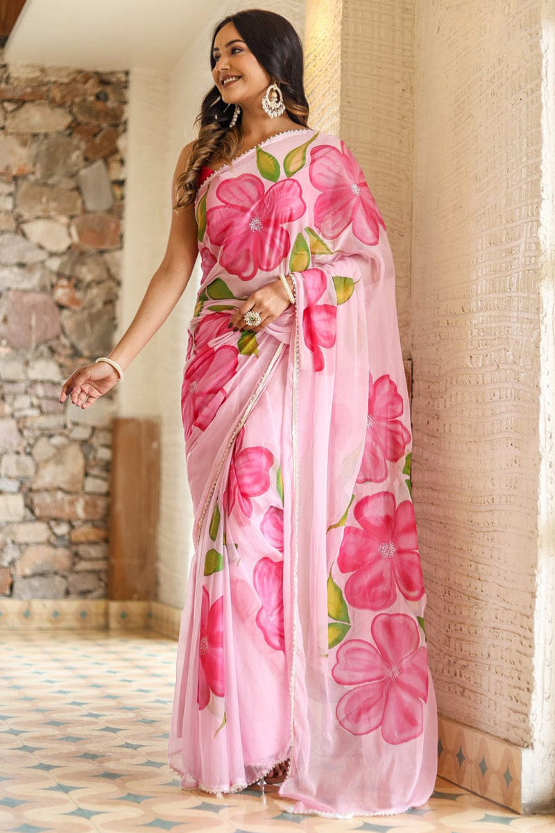 Profuse 1-Minute Ready To Wear Pink Georgette Saree