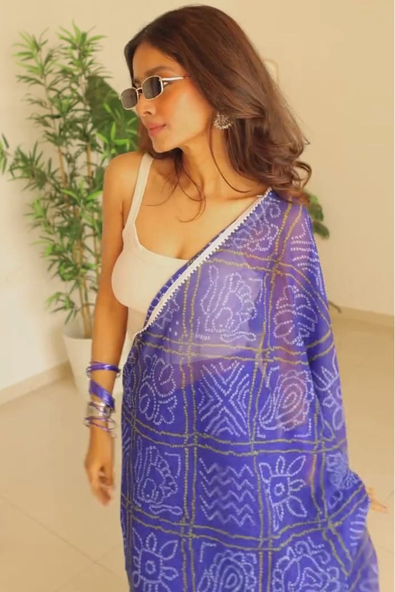 Angelic 1-Minute Ready To Wear Blue Georgette Saree