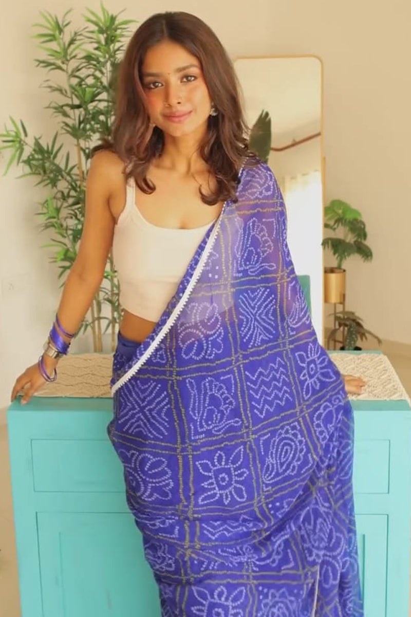 Angelic 1-Minute Ready To Wear Blue Georgette Saree