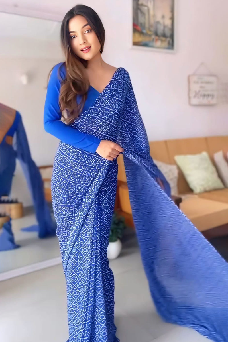 Incomparable 1-Minute Ready To Wear Blue Georgette Saree