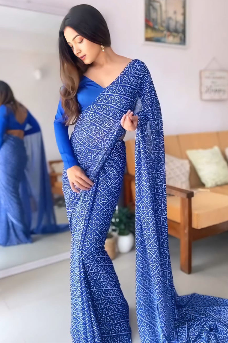 Incomparable 1-Minute Ready To Wear Blue Georgette Saree