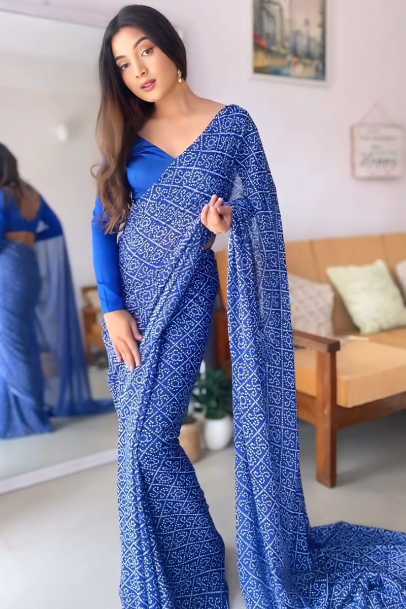 Incomparable 1-Minute Ready To Wear Blue Georgette Saree