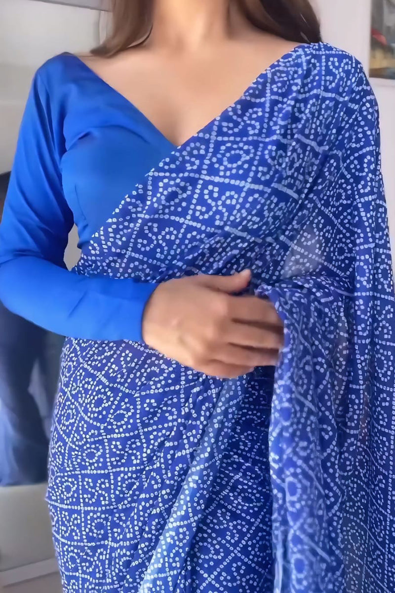 Incomparable 1-Minute Ready To Wear Blue Georgette Saree
