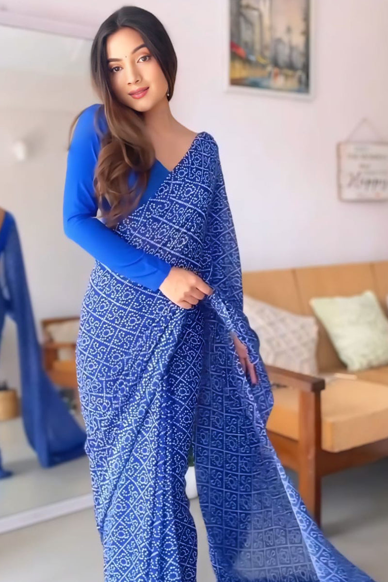 Incomparable 1-Minute Ready To Wear Blue Georgette Saree