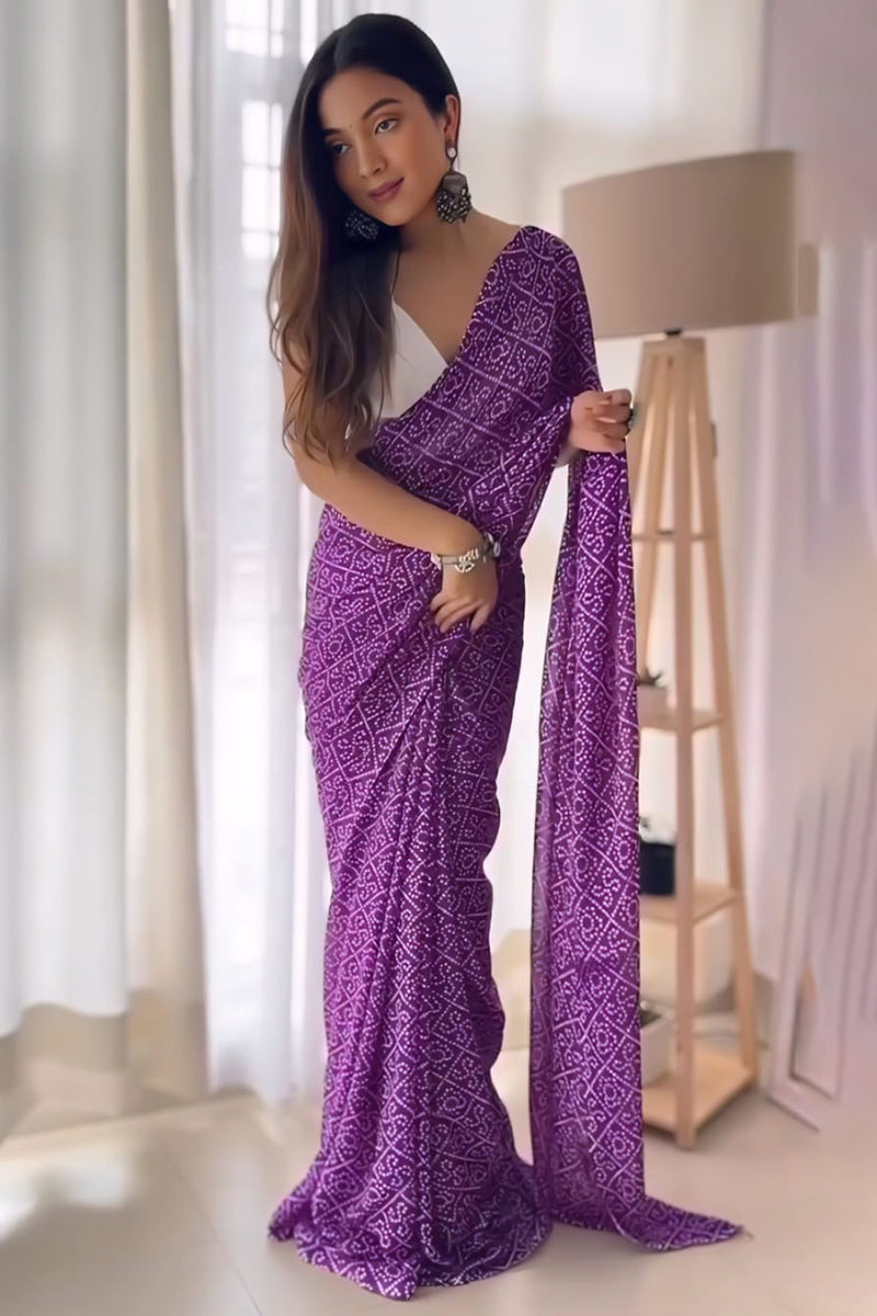 Intricate 1-Minute Ready To Wear Purple Georgette Saree