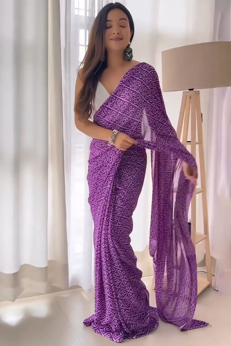 Intricate 1-Minute Ready To Wear Purple Georgette Saree