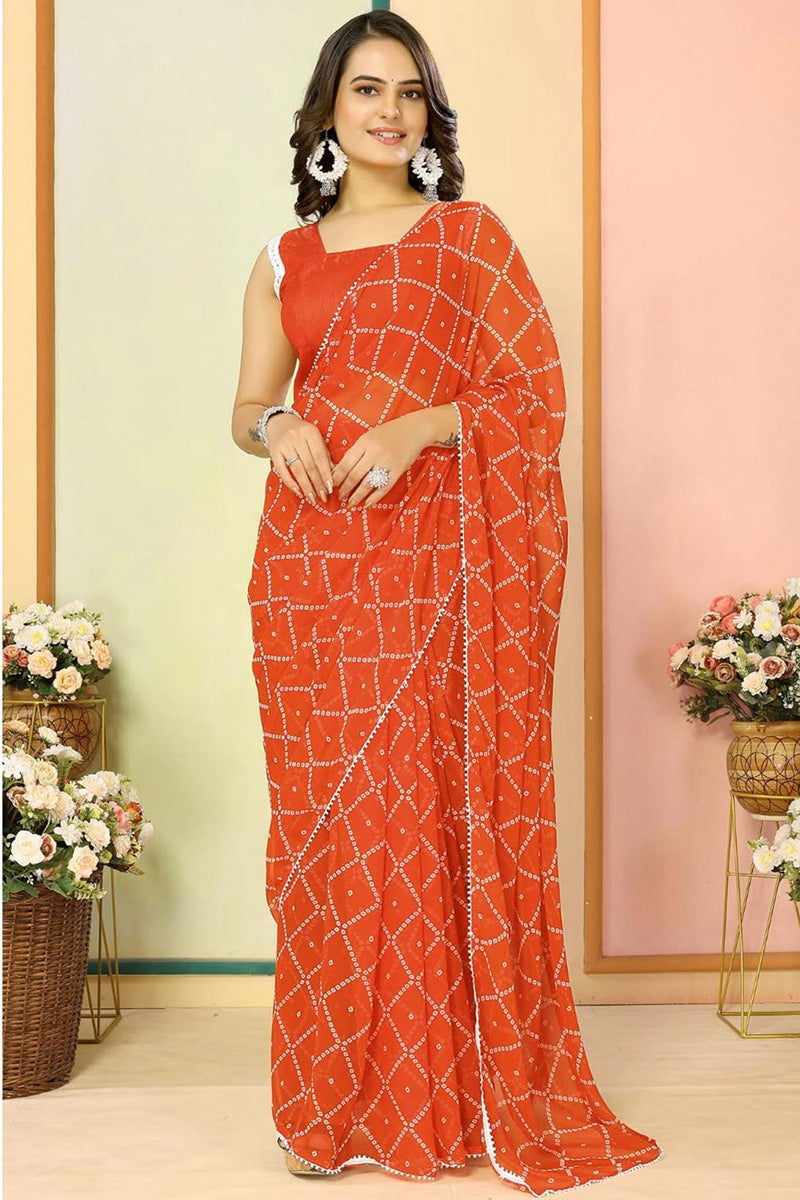 Outstanding 1-Minute Ready To Wear Orange Georgette Saree