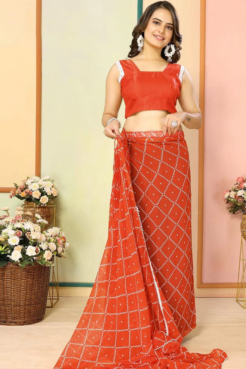Outstanding 1-Minute Ready To Wear Orange Georgette Saree
