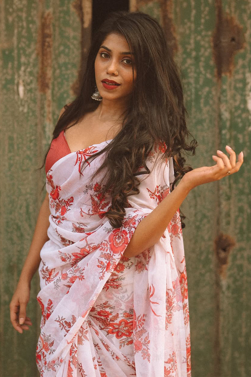 Rhapsodic 1-Minute Ready To Wear Off White Georgette Saree