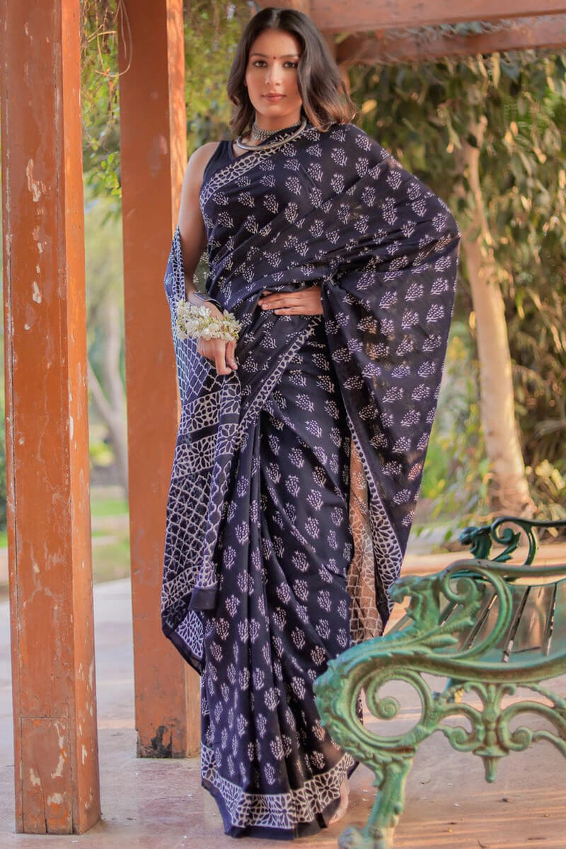 Confounding 1-Minute Ready To Wear Black Cotton Saree