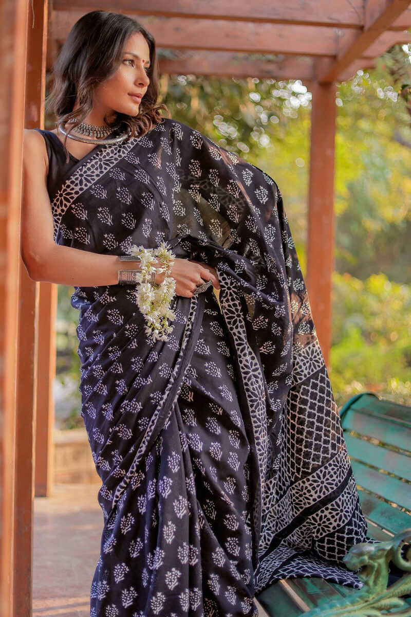 Confounding 1-Minute Ready To Wear Black Cotton Saree