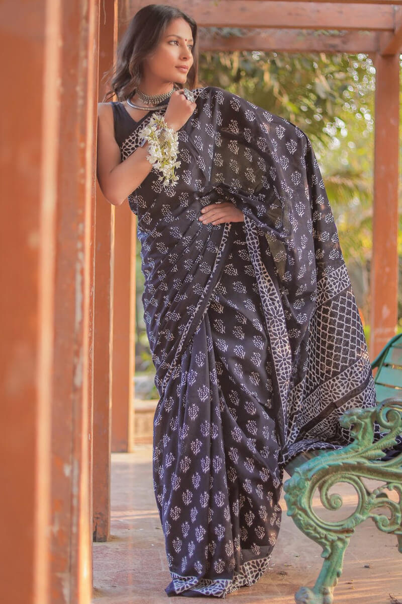 Confounding 1-Minute Ready To Wear Black Cotton Saree
