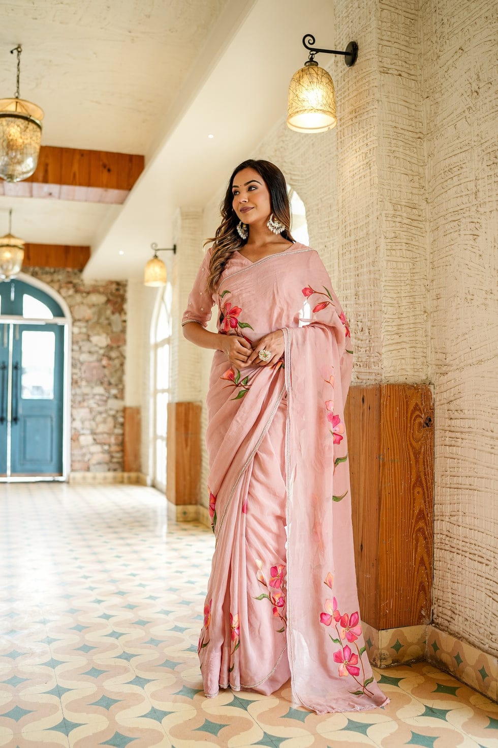 Evanescent 1-Minute Ready To Wear Peach Georgette Silk Saree
