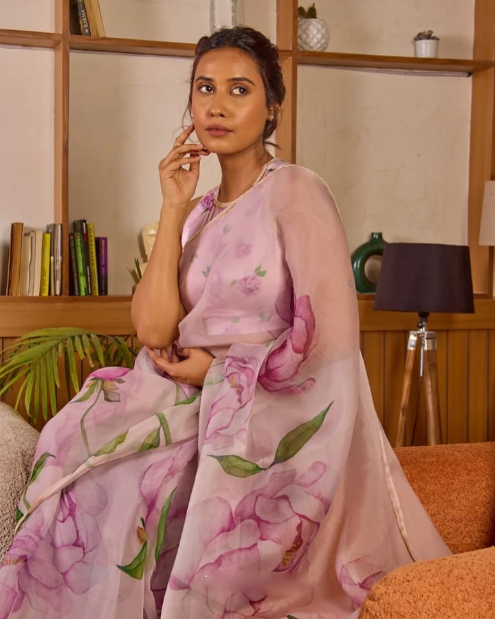 Bucolic 1-Minute Ready To Wear Pink Organza Silk Saree