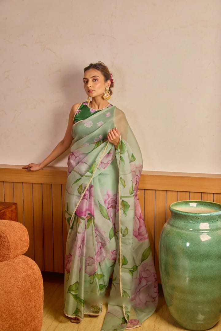 Fantabulous 1-Minute Ready To Wear Pista Organza Silk Saree